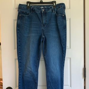 women’s frayed hem jeans; size 14